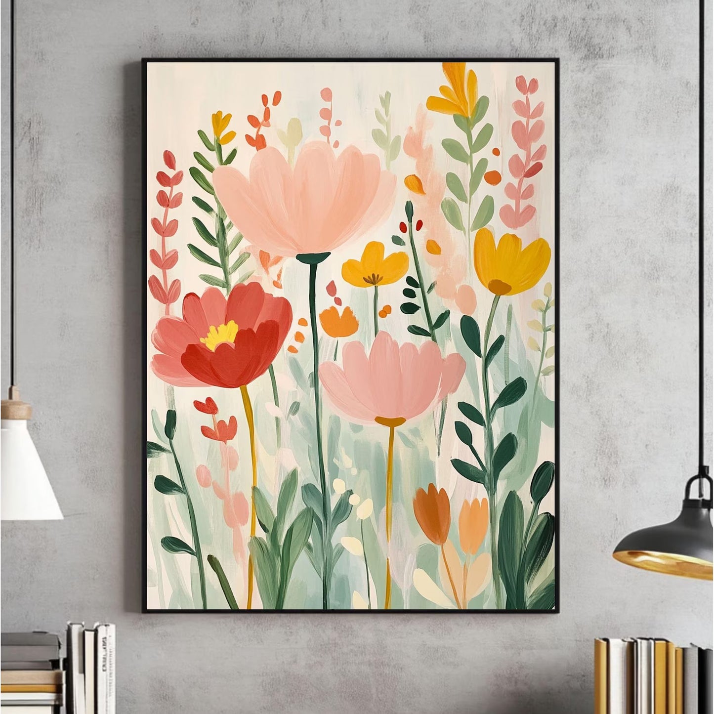 Bright Abstract Flower Botanical Wall Art, Spring Floral Printable, Modern Pink and Green Prints, Colorful Flower Poster, Digital File