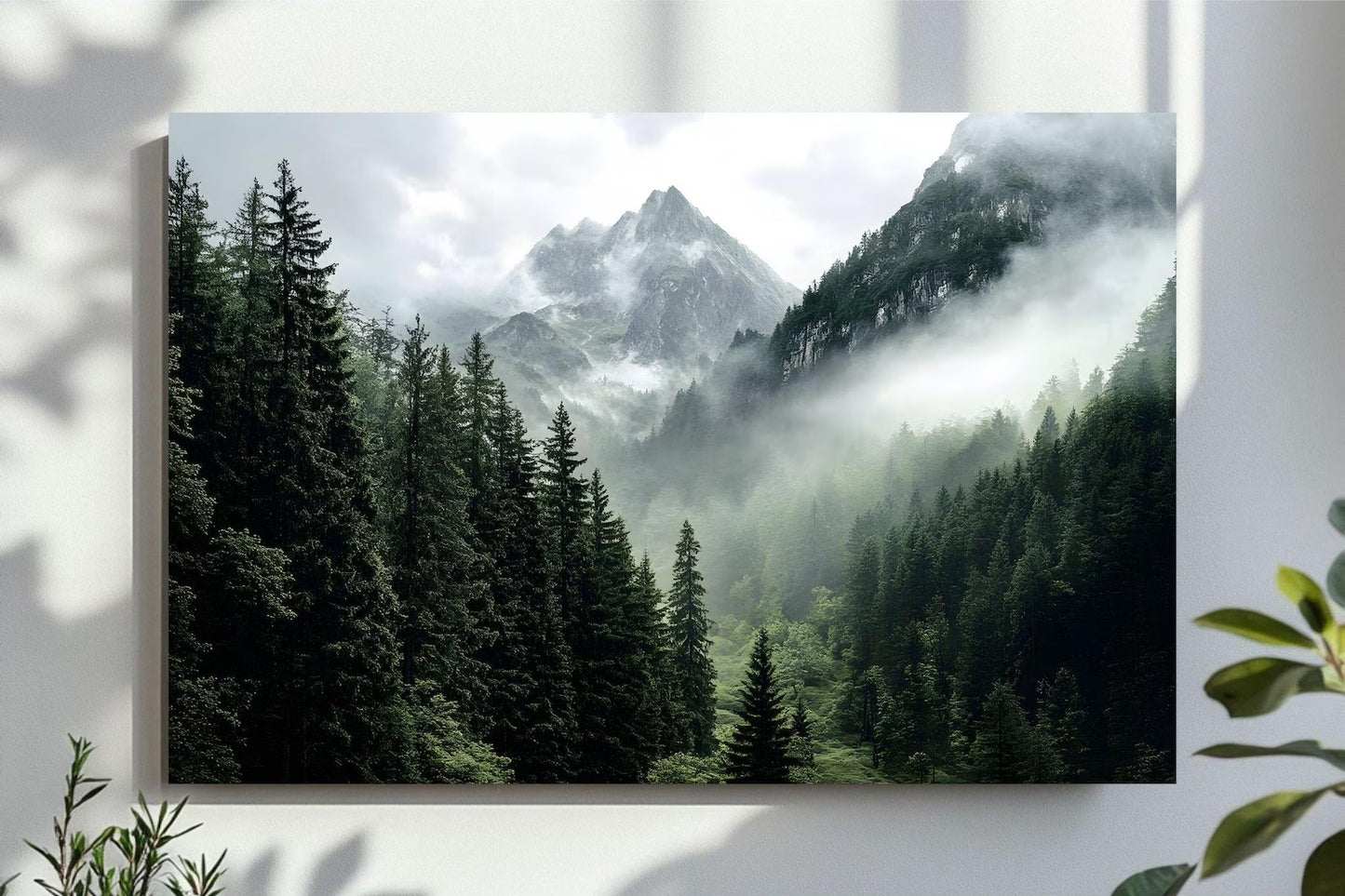 Forest Mountains Digital Wall Art, Misty Foggy Mountains Photography Print, Green Forest Landscape, Large Nature Picture, Printable Wall Art