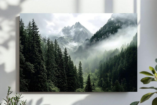 Forest Mountains Digital Wall Art, Misty Foggy Mountains Photography Print, Green Forest Landscape, Large Nature Picture, Printable Wall Art