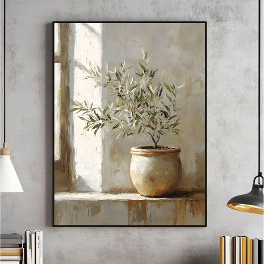 Olive Tree Still Life Painting Wall Art, PRINTABLE, Vintage Botanical Digital File, Modern Organic Mediterranean, Vertical Print