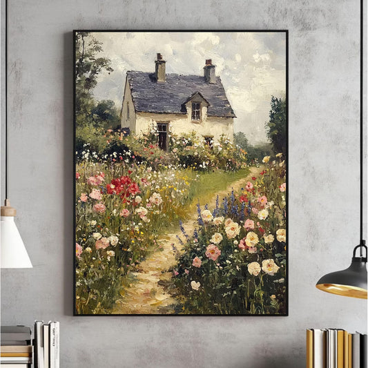 Cottage Garden Wall Art, Spring Landscape Painting Print, Cottagecore Decor Printable, Farmhouse, Digital Download, Poster