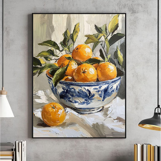 Oranges in a Bowl Painting Wall Art, Kitchen Decor, Vintage Oil Print, Orange Poster, Digital Download, Printable